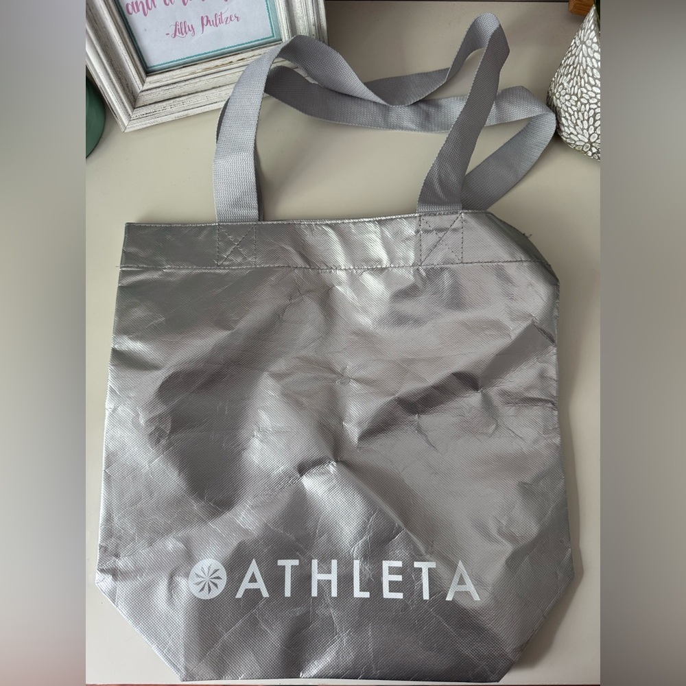 Athleta Silver Tote Bag with Glossy Finish